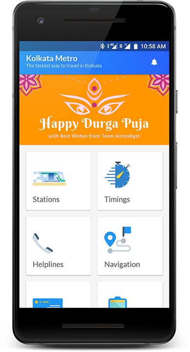 Home page of Kolkata Metro app